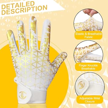 Kids Football Gloves, Excellent Grip Youth Football Receiver Gloves with Sticky Silicone Anti-Slip Elastic Breathable, Best Gift for Boys Girls