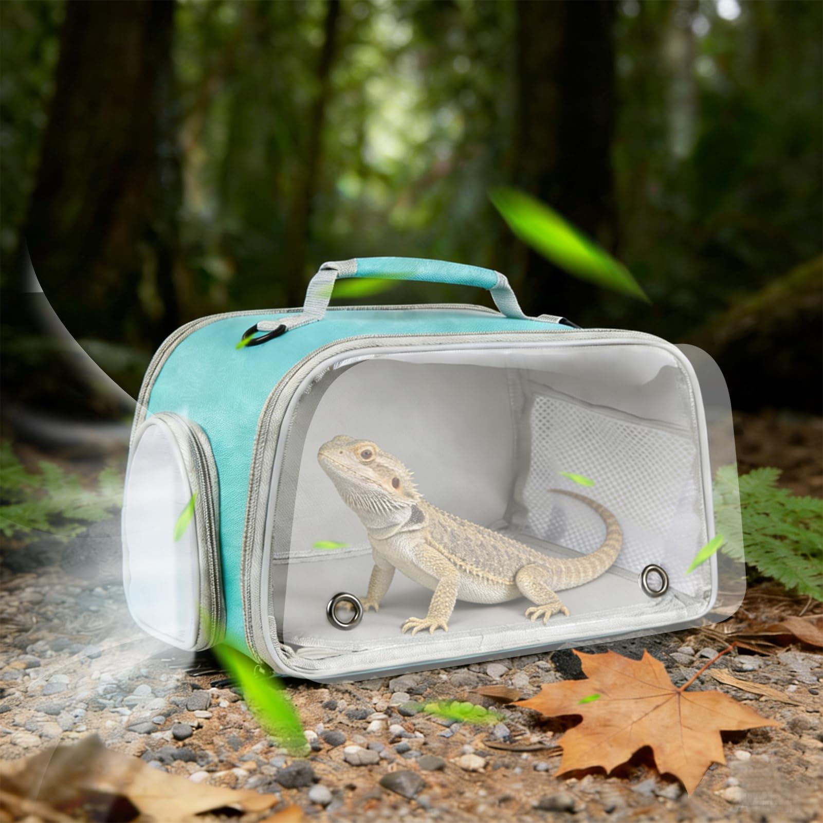 WEVONIGU Scratch-Resistant Bearded Dragon Backpack Foldable Gecko Carrier Ventilation Travel Bag with Clear View Window Dual Carry Cage Options for Travel Hiking & Vet Visits Outdoor Used
