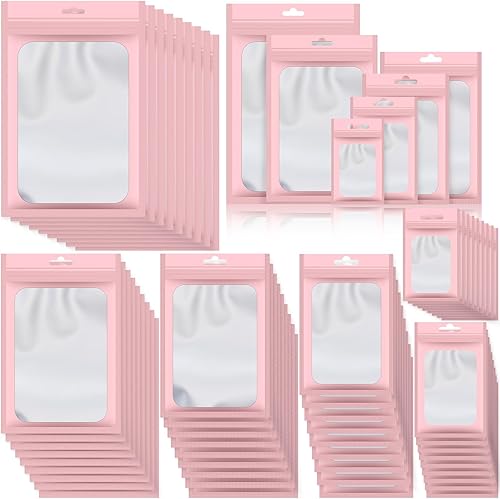 600 bolsas de película de poliéster de 6 tamaños con ventana transparente para negocios, bolsas resellables a prueba de olores, bolsas holográficas