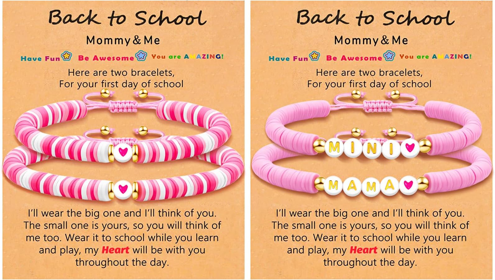 RonglryBack to School Gifts Mommy and Me Bracelets First Day of School Mommy and Me Matching Heart Bracelets Set Mother Daughter Bracelets Back to School Bracelets Mom Daughter Jewelry Gifts