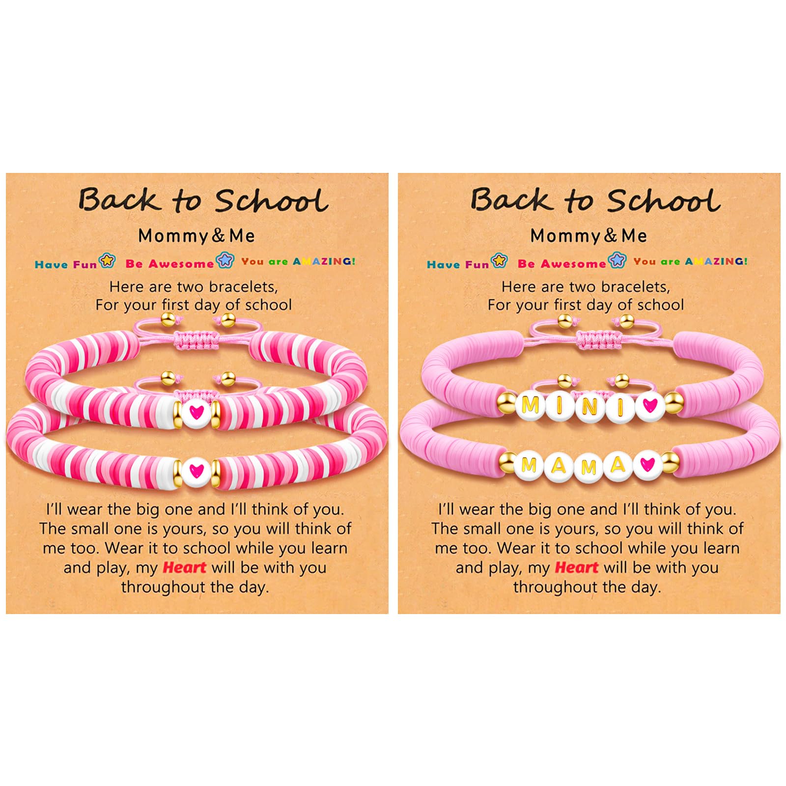 RonglryBack to School Gifts Mommy and Me Bracelets First Day of School Mommy and Me Matching Heart Bracelets Set Mother Daughter Bracelets Back to School Bracelets Mom Daughter Jewelry Gifts
