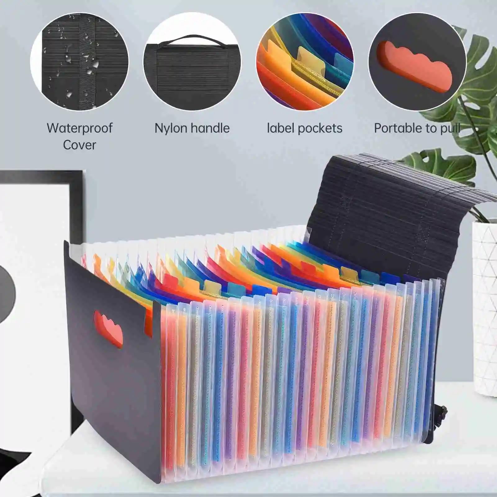 Fächermappe Accordion File Folder with Handle | 24-Pocket Expanding File Case, A4/Letter Size Rainbow Document Organizer