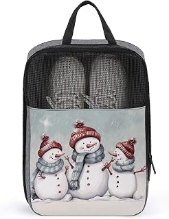 Winter Snowman Shoe Bag for Travel Water-Resistant Shoe Pouch for Gym Portable Sneaker Bag with Zipper Travel Luggage Shoes Organizer Soccer Cleats Bag for Gym, Luggage