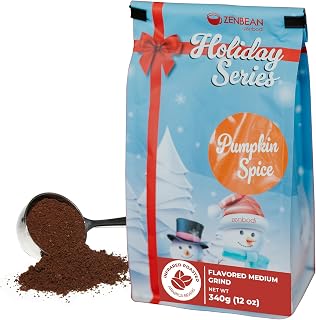 Zenbean Holiday Series Pumpkin Spice - Flavored Holiday Coffee, Medium Grind Infrared Roasted Arabica Coffee, Low Acid, with Rhodiola Rosea and L-Theanine, Makes 20 Servings, 12 Ounce Bag