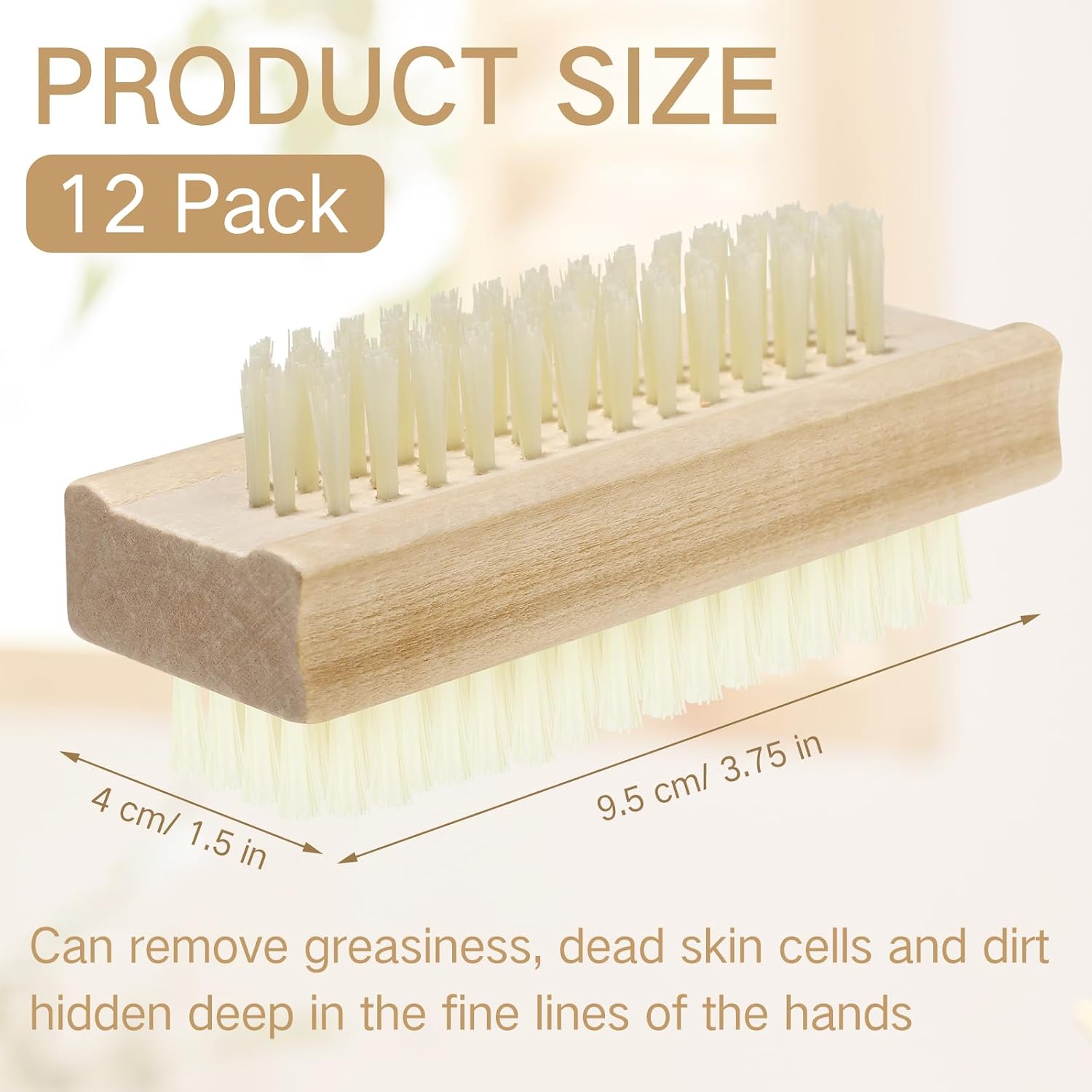 Patelai 12 Pack Wooden Nail Brush Bulk Two-sided Hand Fingernail Brush Non-slip Wood Heavy Duty Stiff Nail Scrubber for Nails and Toes Cleaning, Hand Scrub Brushes for Travel