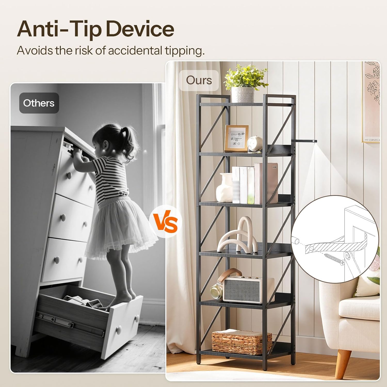 HOOBRO Bookshelf, 6-Tier Industrial Bookcase, Book Shelf Storage Organizer, Tall Bookshelf with Metal Frame for Living Room, Bedroom, Home Office, Kitchen, Black BB72SJ01