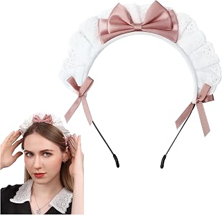 C-ZOFEK Women's French Maid Headband Ribbon Lace Kawaii Headwear Headpiece for Christmas Cosplay Costume