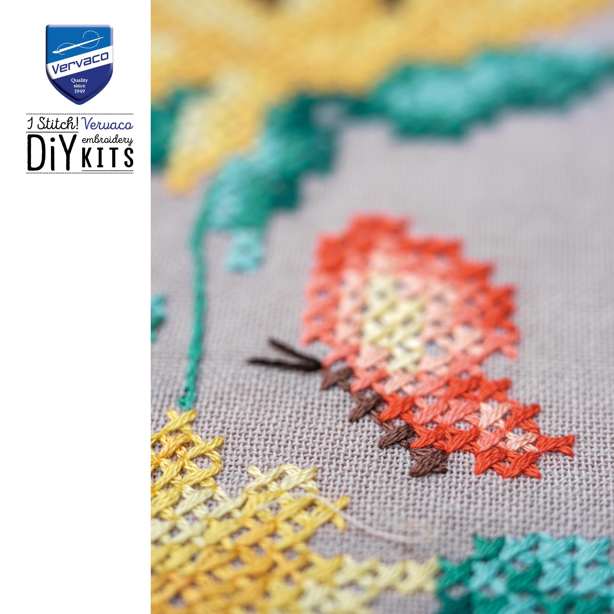 Vervaco Mantel Para Bordar Punto De Cruz Completo Bordado Tela Impresa GIRASOLES Decoracion Para Manualidades DIY Adultos Set Ocio Creativo Regalo 80 x 80 cm Cross Stitch Embroidery