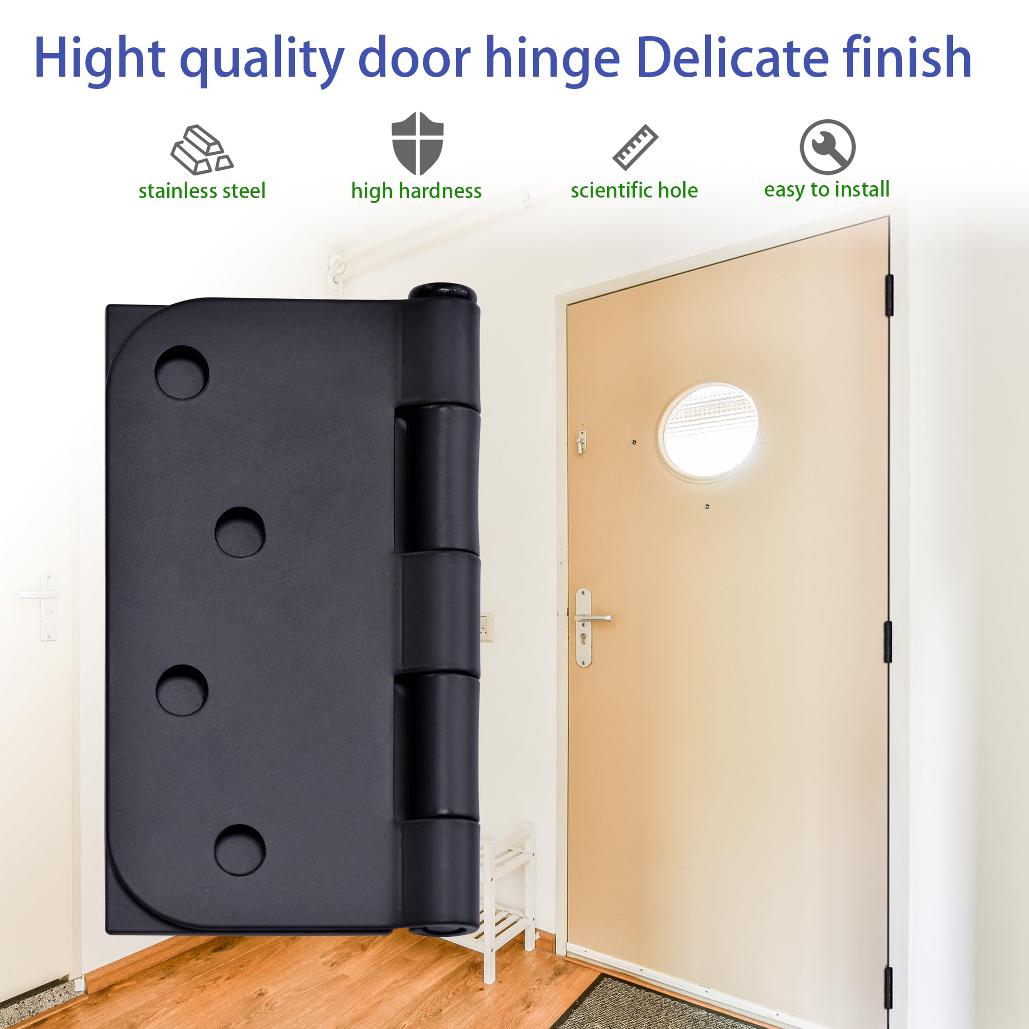 Bisagras de puerta negras de 4 x 4 pulgadas, paquete de 18 bisagras de puerta negras mate abatibles para puertas interiores, bisagras resistentes con esquina cuadrada y radio de 5/8 pulgadas
