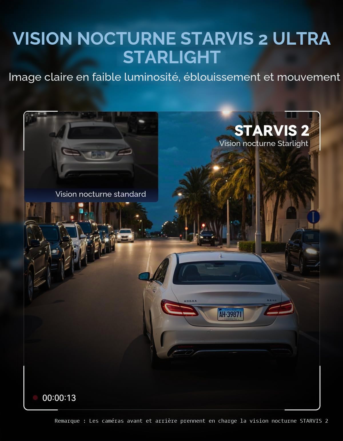 TECXERLLON Caméra embarquée avant et arrière, double caméra de tableau de bord 4K, caméra de tableau de bord pour voiture avec vision nocturne étoilée, grand angle 160° avant et arrière 150°, GPS, WDR