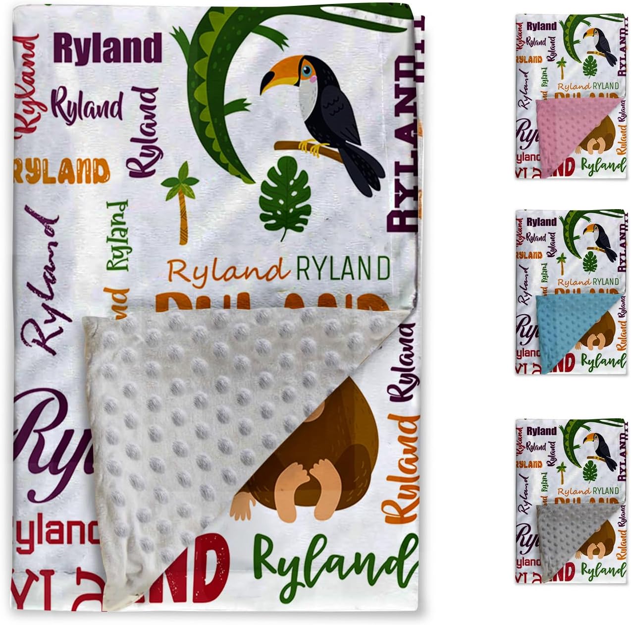 KAINSY Personalized Baby Blanket, Baby Blanket Customized with Name, Soft Receiving Blankets Baby Girl Boy, Animals Cute Custom Baby Blanket with Double Layer Dotted, Newborns & Infants Gifts(30"x40")