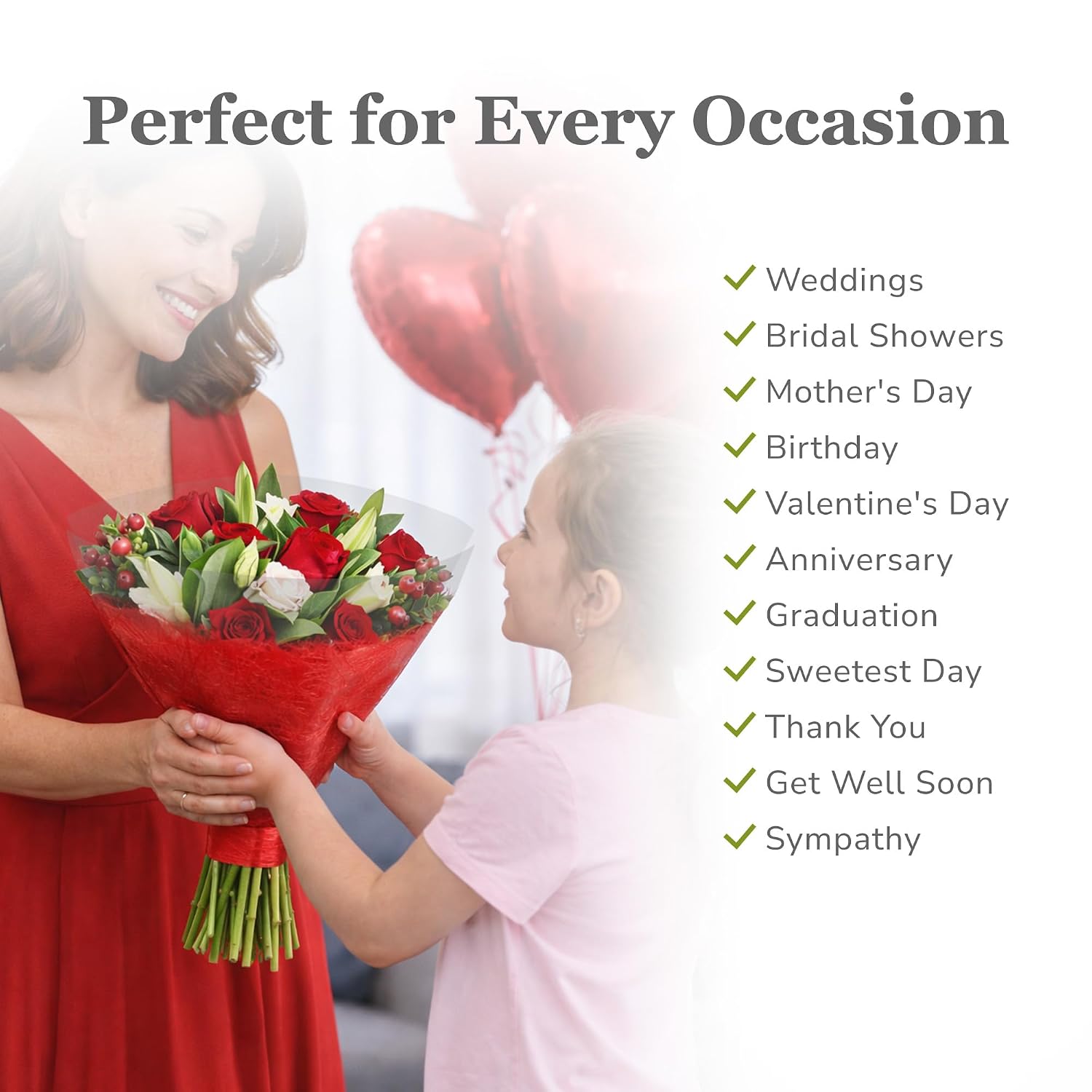 Aria Sleeves 20 Pack 17.3 x 13.66 x 3.5 Inch Waterproof Flower Bouquet Wrapping Sleeves, Flower Bouquet Bags, Plastic Floral Sleeves, Gift-Ready for Wedding, Birthday, Red