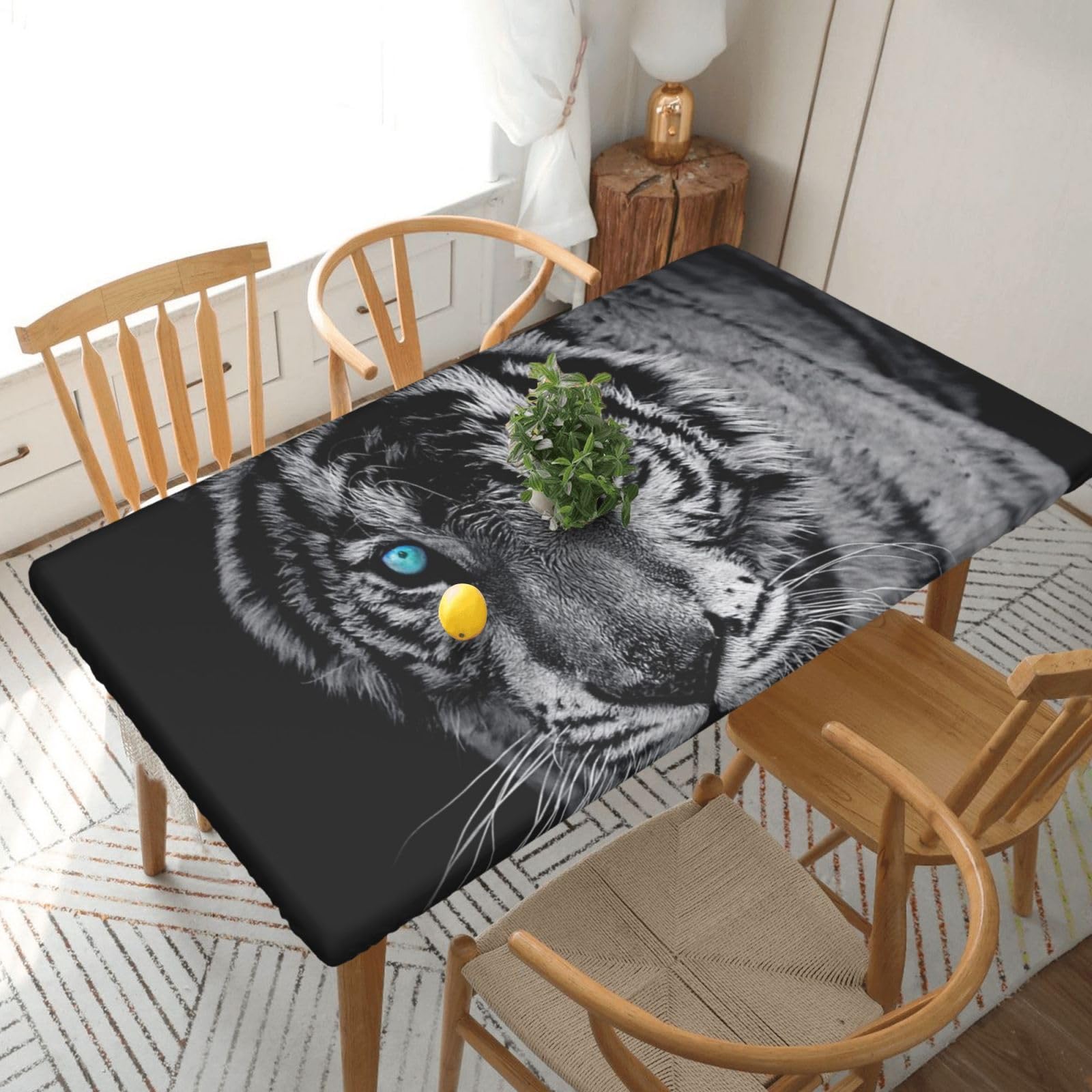 BNVSADC White tiger Printed 5FT Tablecloth Polyester Kitchen Water Resistant Table Cloth Dining Table Decoration Table Covers, 152x76 CM