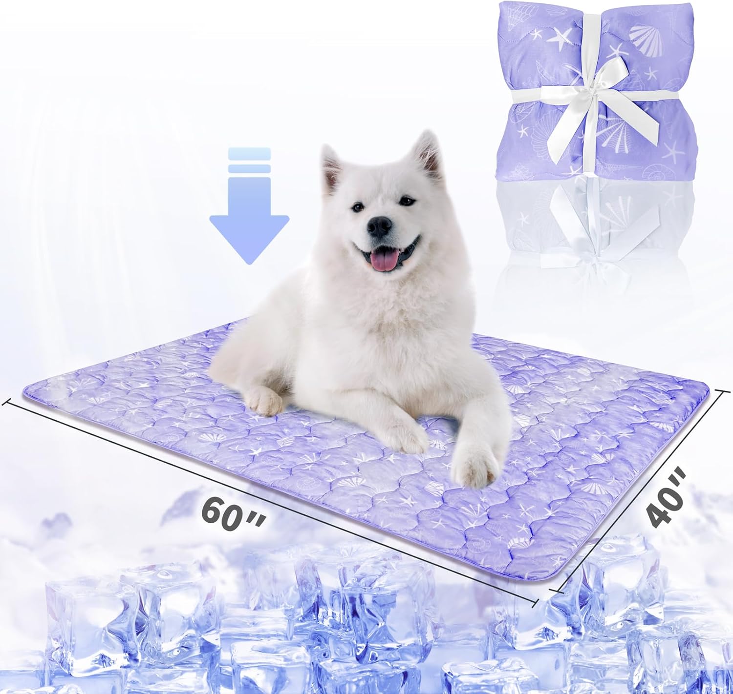 NWK Dog Cooling Blanket, Q-Max>0.345, Ice Silk Cool to Touch Material, Reversible Breathable Bed Cover, Furniture Protector Couch Sofa for Summer, Machine Washable (Lavender, 40'' X 60'')