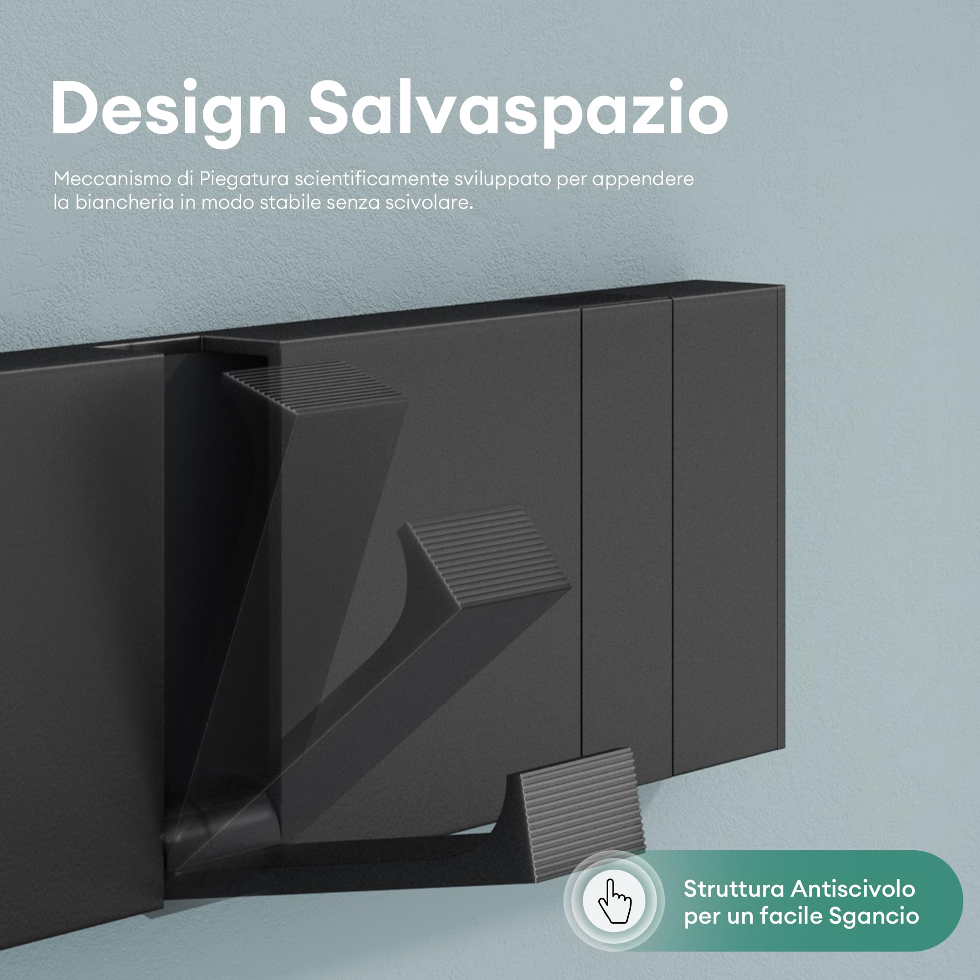 Mai & Mai Appendiabiti da Parete con 6 Ganci Ribaltabili, Attaccapanni da Muro in Alluminio Appendiabiti 44,5 cm per Cameretta, Ingresso, Cucina, Nero Wandgarderobe01