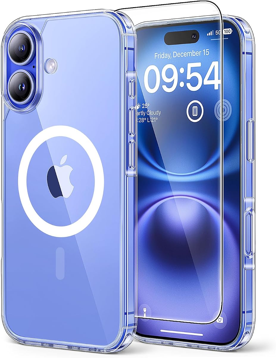 TAURI for iPhone 16 Case, with Screen Protector, Clear | with Screen Protector, Not-Yellowing Military-Grade Protection, Shockproof Slim Magnetic Case for iPhone 16
