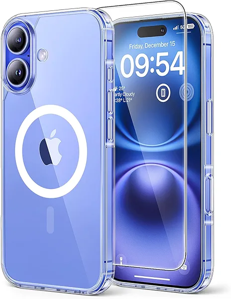 TAURI 3 in 1 for iPhone 16 Case, Compatible with MagSafe, with 2X Screen Protectors, Anti-Yellowing Military-Grade Protection, Shockproof Slim Magnetic Phone Case for iPhone 16 6.1", Clear