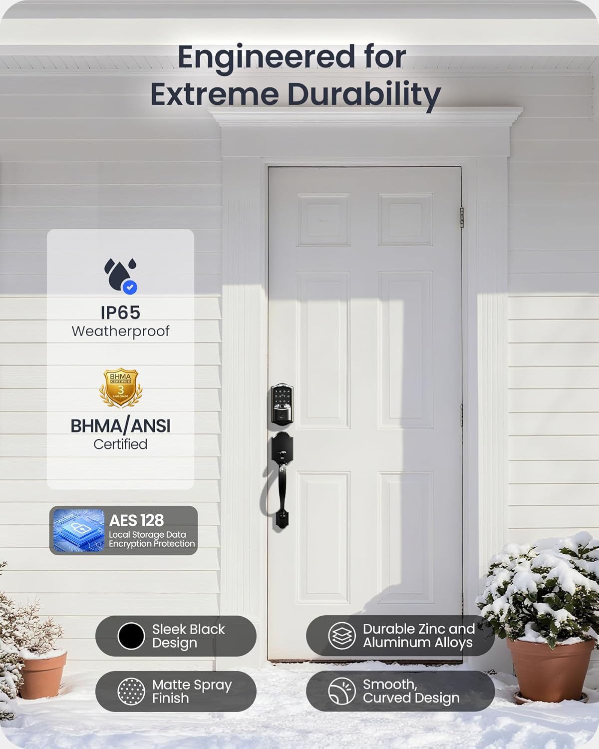 Image showing the battery compartment of the Veise smart lock with 8 AA batteries and a Type-C emergency port.
