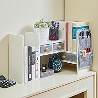 Vista 8 de X-cosrack - Estanterías de escritorio ajustables para almacenamiento, estantería de escritorio con 3 cajones, estante de escritorio de madera blanca