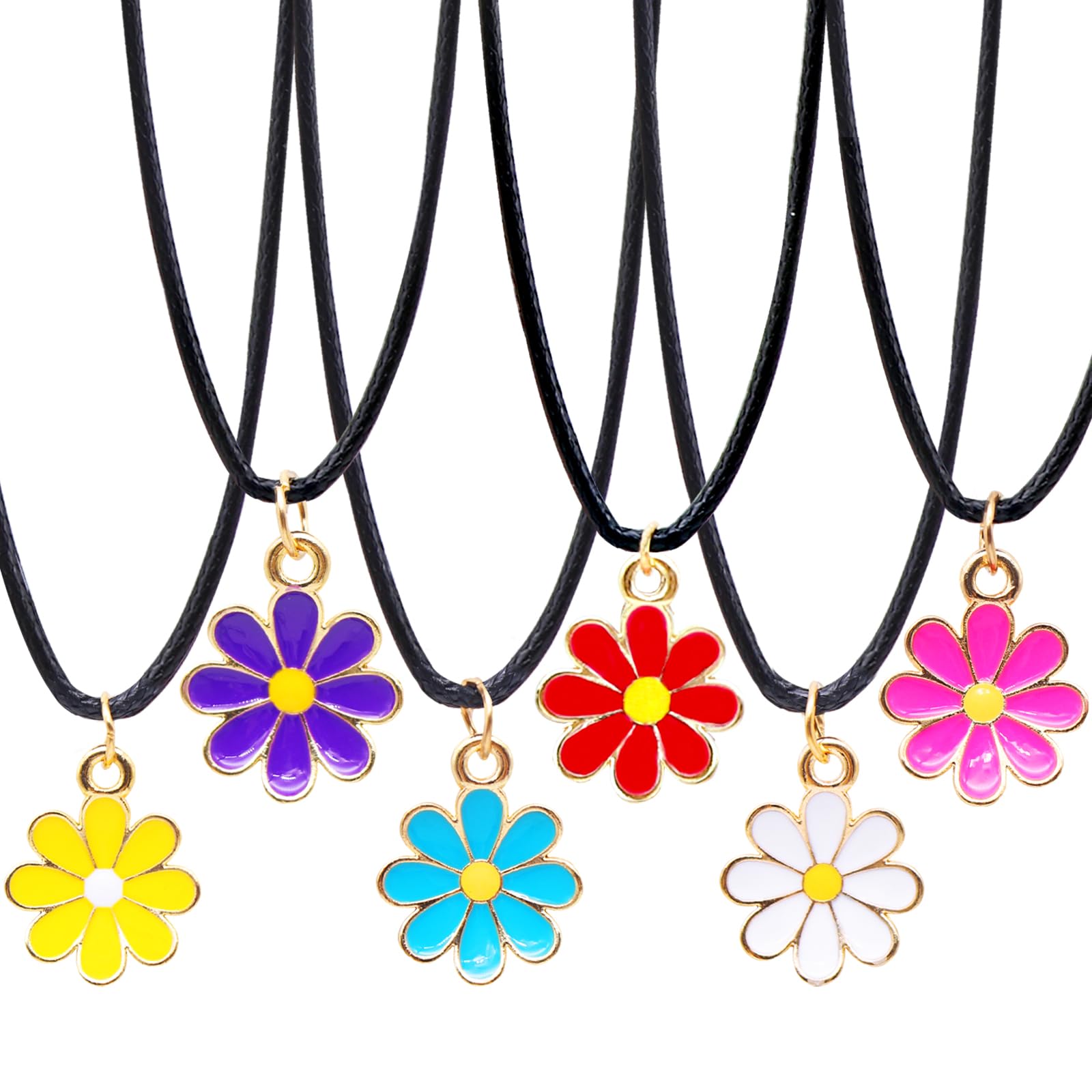 FindFunFine 24 Pieces Daisy Flower Necklaces, Colourful Pendant Accessories for Summer Party Favours Gifts