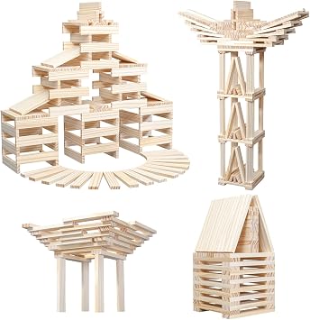 Wooden Building Blocks 100PCS Montessori STEM Toy for Kids, Solid Natural Pine Wood, Creative Shapes for 3D Space Stacking Games and Sensory Play, Educational Preschool Learning for Boys & Girls