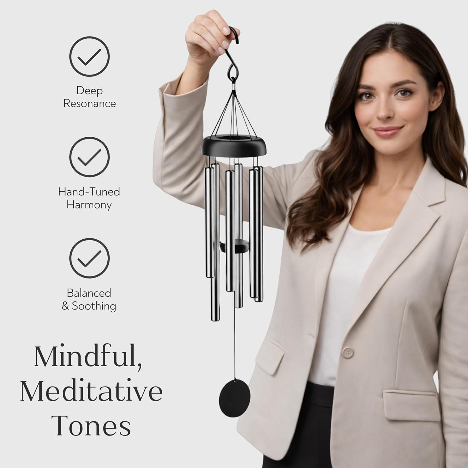 Serene Harmony 32-Inch Deep Tone Wind Chimes - Matte Black & Silver Memorial Chimes for Outside - Weather Resistant Aluminum Decor for Garden, Patio, and Porch