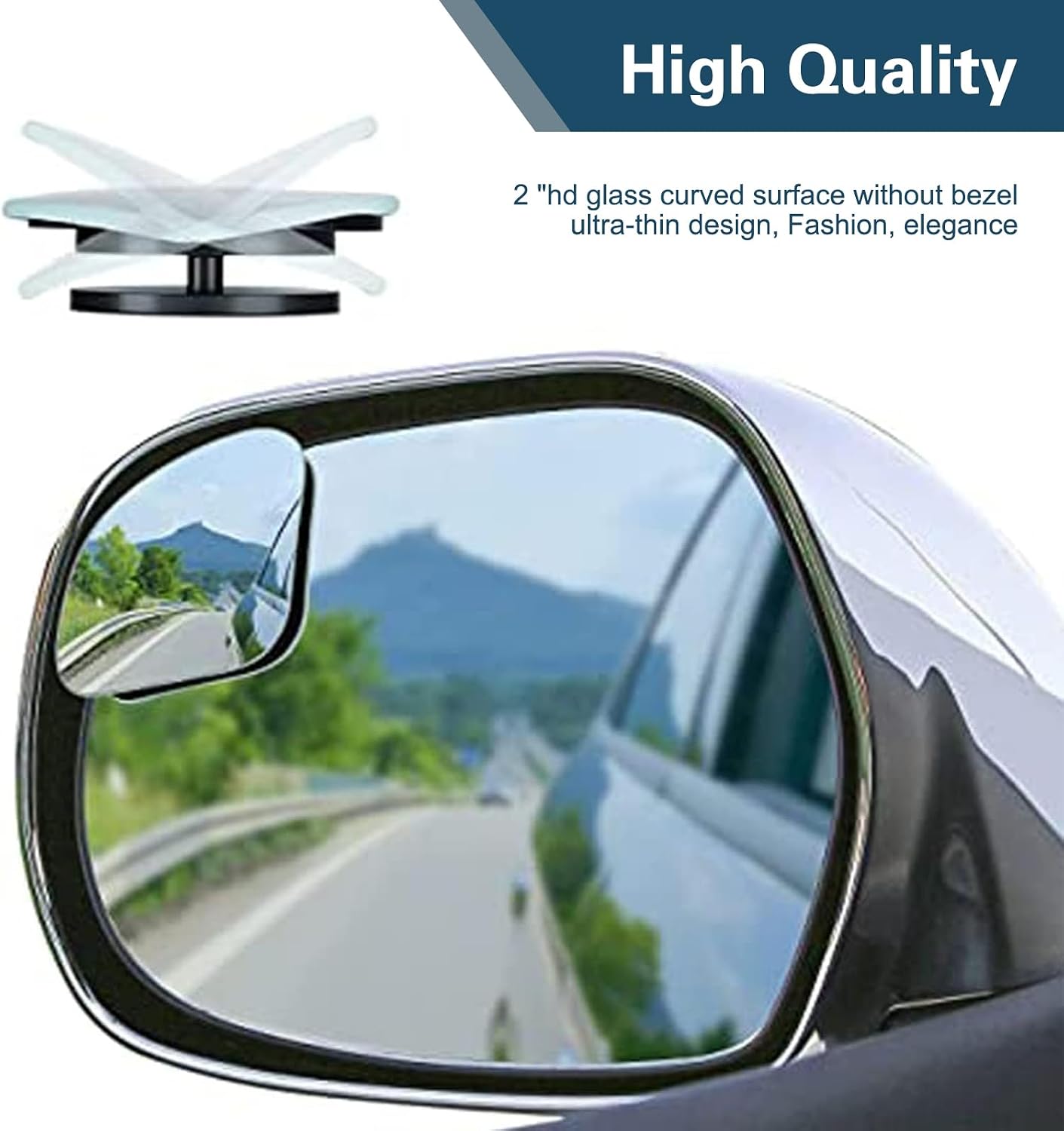 2 PCS Car Blind Spot Mirror, Adjustable Angle HD Fan-shaped Frameless Convex Mirror, Self-adhesive Driver Assistance Accessories for Side Rearview Mirrors, for SUVs Trucks (White)