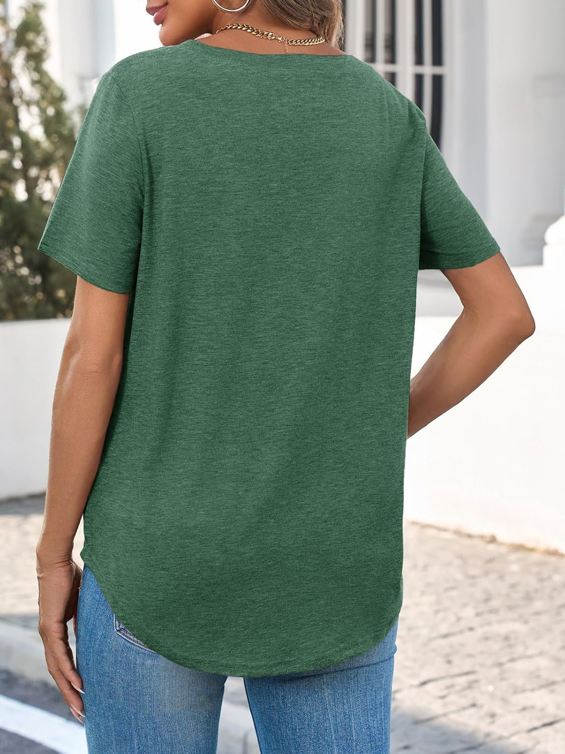 Cicy Bell Womens V Neck T Shirts Summer Short Sleeve Curved Hem Tops Casual Loose Fit Tunic Basic Tee Shirts - Image 5