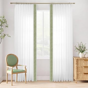 Pinch Pleated Light Filtering Linen Curtains with Trim, 2 Panels