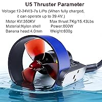 Vista 3 de Propulsor Submarino U5 de 12-24V 800W, Motor sin Escobillas de Empuje de 15.4 Libras, Uso en Agua Dulce, para Botes Inflables, Kayaks (CCW)