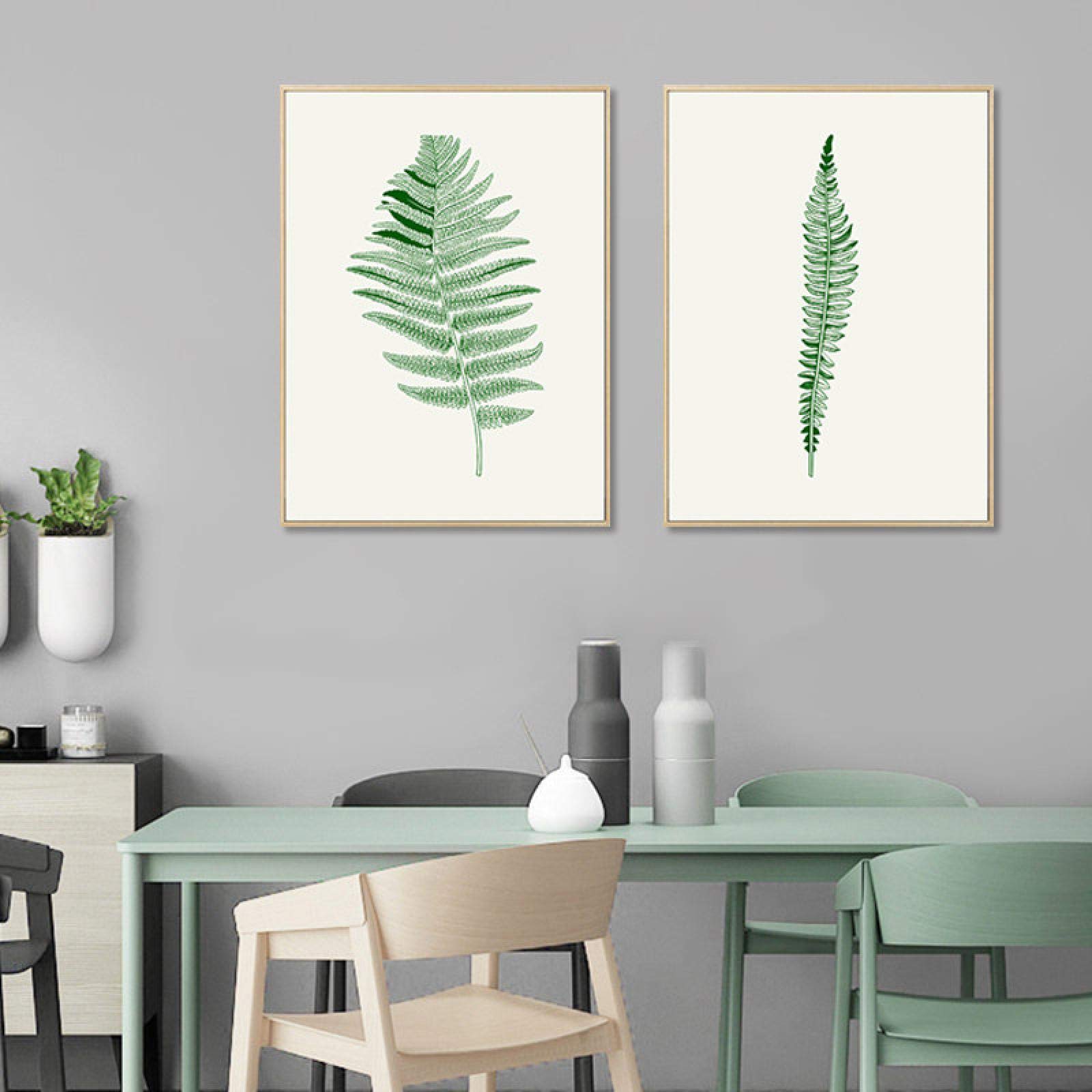 Pintura arte sobre lienzo acuarela planta cartel impresión escandinavo hoja verde imagen enmarcada decoración del hogar 40x50cmx2 piezas marco interior