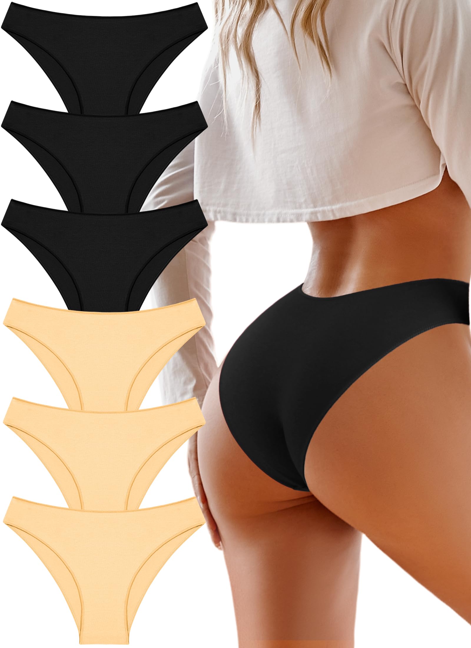 Cotton Underwear Women Sexy Cheeky Bikini Panties Lingerie Outfits 6 pack | Soft Breathbale Basics Essentials Underwear Plus Size Cute Fall Summer Neutrals Colors Panties Outfits Clothes for Women Girl