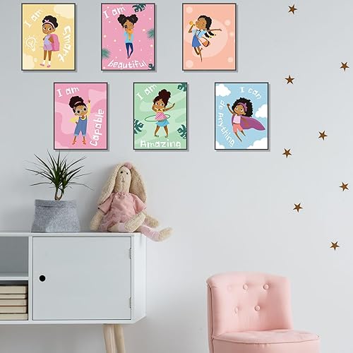 Miniatura 5 de Outus 9 piezas de decoración de pared de niña negra para habitación de niñas, cita inspiradora, arte de pared afroamericano, decoración de pared