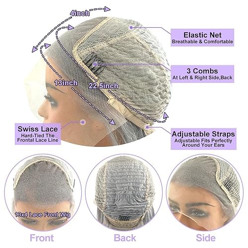 Miniatura 5 de Mscathy Pelucas de cabello humano virgen brasileño brasileño lacio HD de 13 x 4 pulgadas para mujeres negras, densidad 180, cabello humano virgen