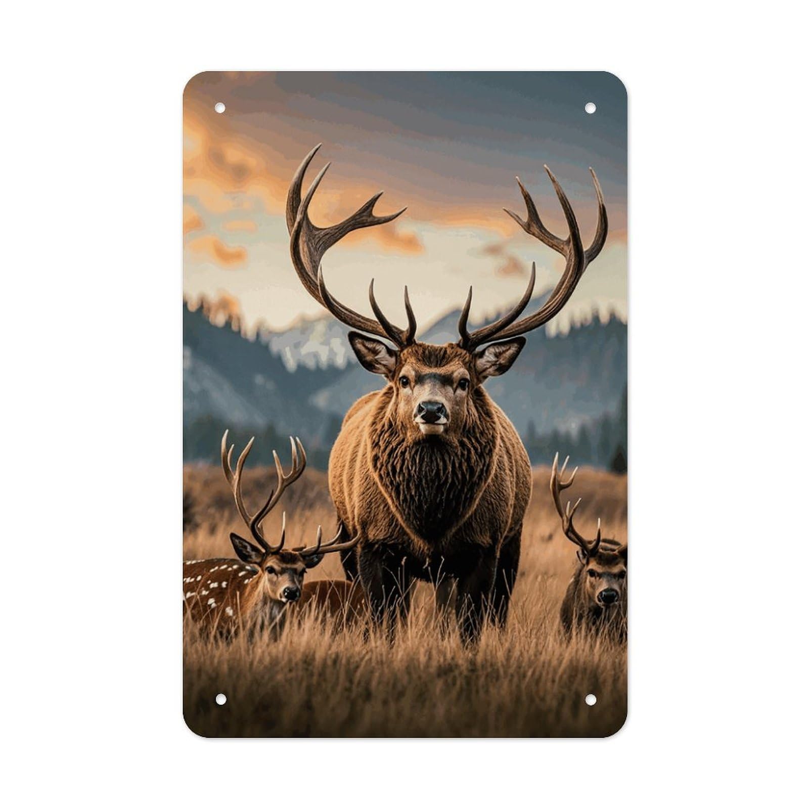 QMNLKH Wildlife Hunting Deer Bear Elk Plaques for Wall Decor, Personalized Metal Tin Sign for Home, Multifunctional Poster for Office, Fashion Painting for Hallway, Wall Art Pictures, 7.9x11.8Inch