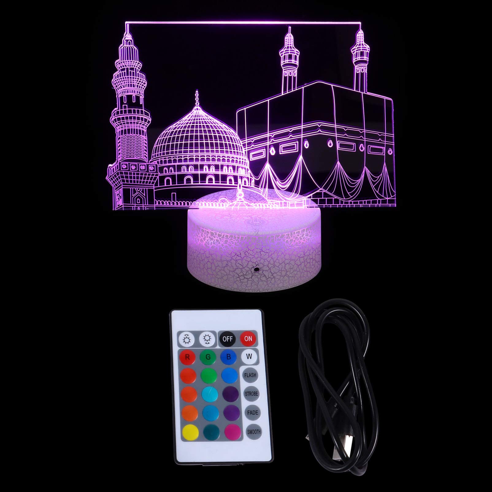 althiqahkey Castle Night Light 16 Colors Changing 3D Illusion Lamp Islamic Church Table Lamp, Remote Control, for Eid Ramadan Mubarak Decor Gift