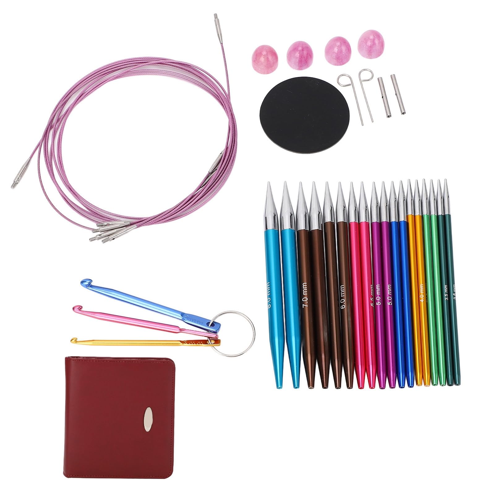 Tomotato Juego de Agujas de Tejer Circulares Intercambiables, Set Herramientas Tejer con Estuche Almacenamiento 3.5-8.0mm para Proyectos Tejido y Costura