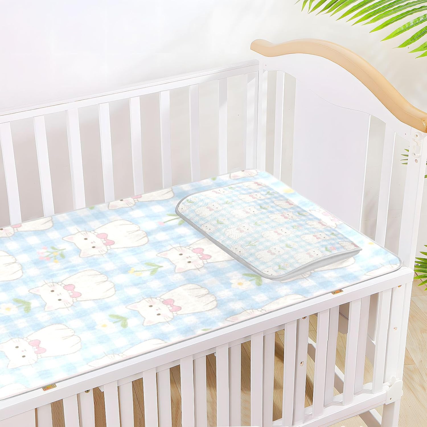 Cute Cartoon White Cat Cooling Baby Bed Mattress Cover 28" x 52" Reusable Crib Mattress pad for Baby&Toddler