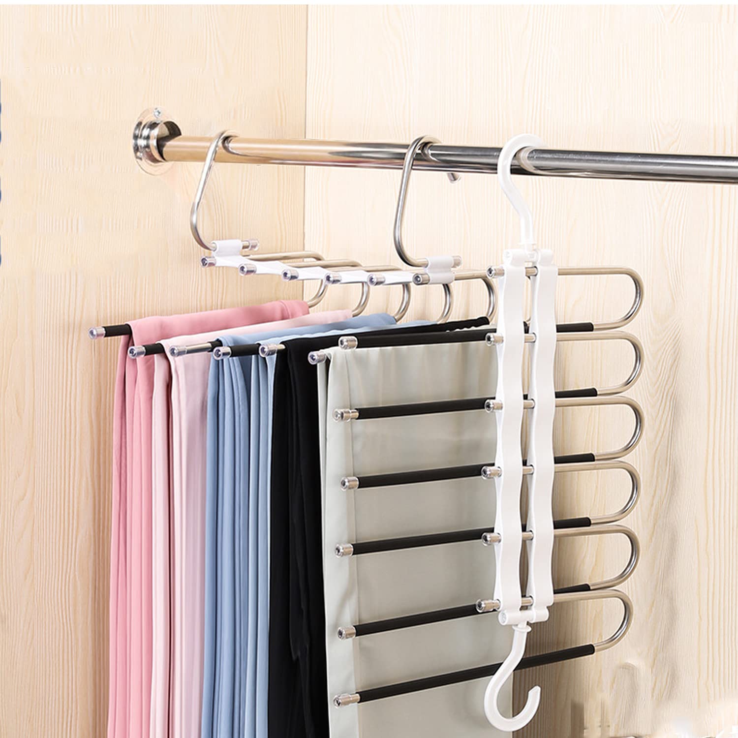 Tycom Pants Hangers 2 Pack Space Saving S-Type Stainless Steel Clothes Pants Hangers ?Anti-Slip Design,Clothes Closet Storage Organizer for Pants Jeans Trousers Skirts Scarf (Black)