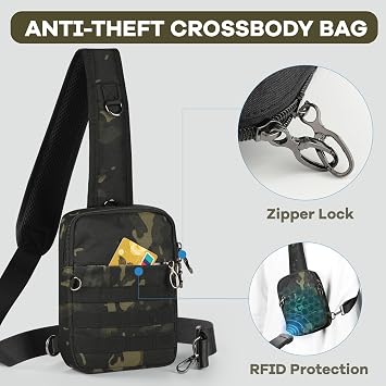 Sling Bag, Tactical Anti Theft Crossbody Bag with Zipper Lock RFID EDC Small Chest Bags for Men Women(Camouflage)