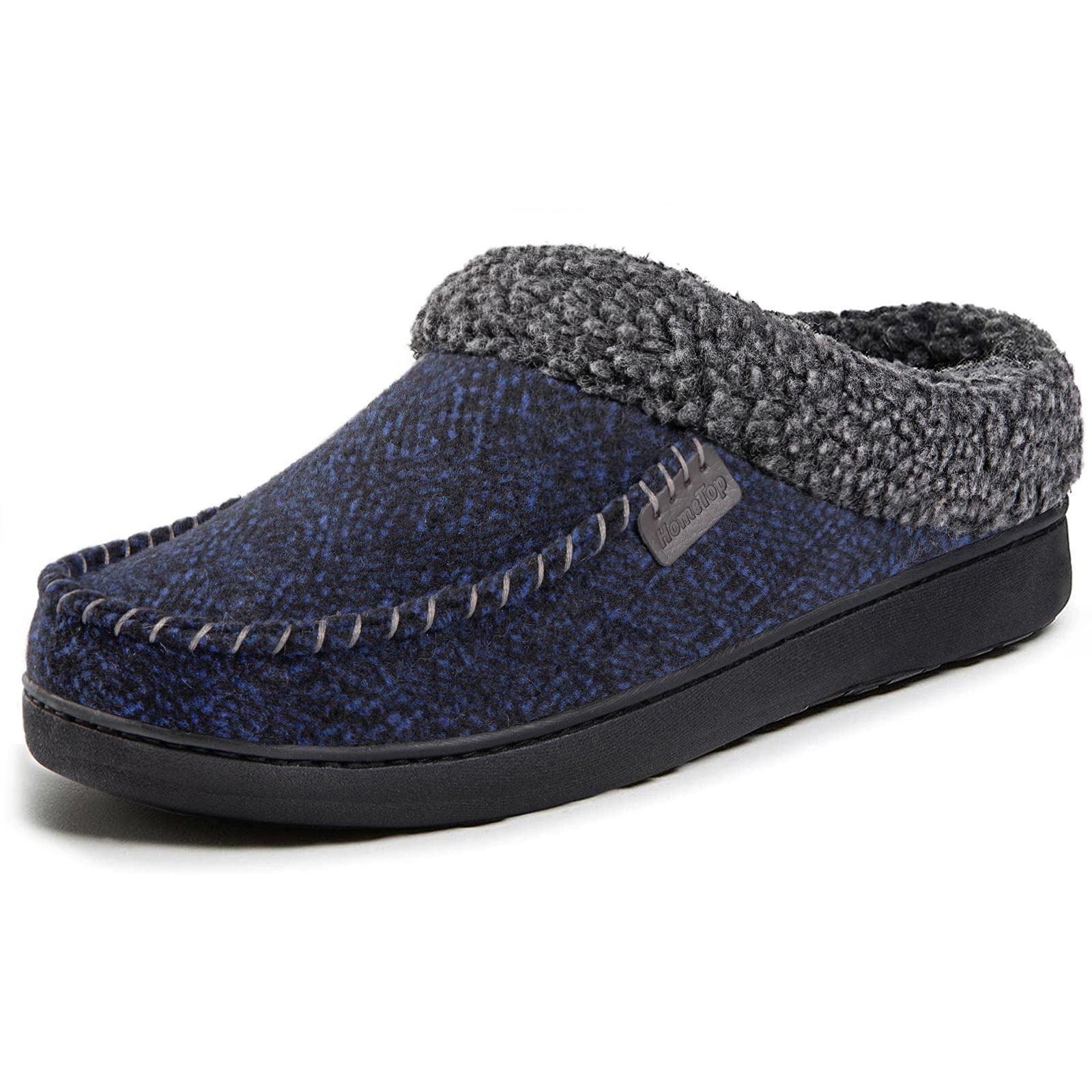 HomeTop Men's Comfy Tweed Memory Foam Slipper with Fuzzy Sherpa Lining