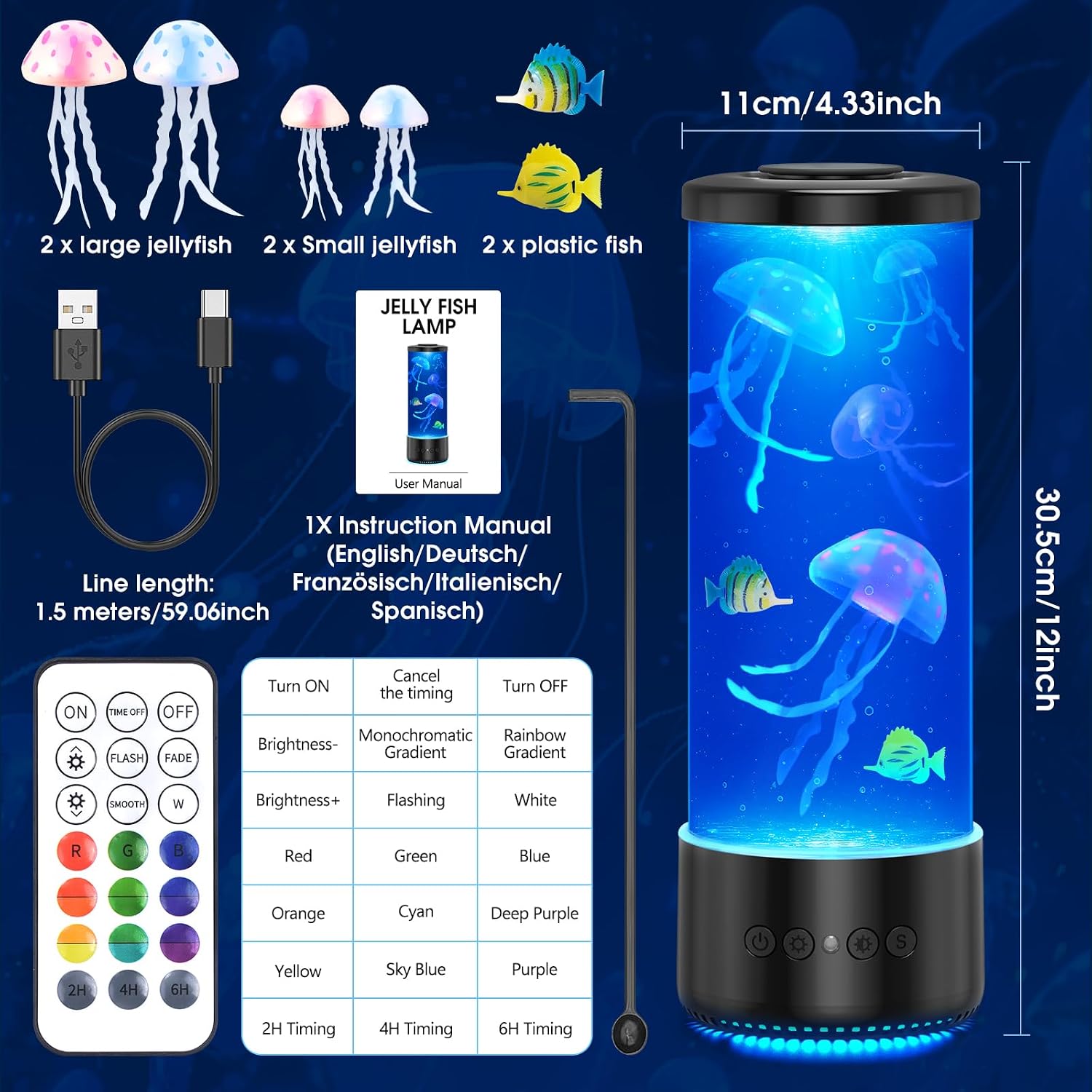 Jellyfish Lamp,17 Colors with Remote Control,LED Table Lamp,Sensory Aquarium Night Light for Autistic ADHD, Alleviating Stress Relief and Anxiety in Children Kids Adults,Sleep Aid&Home Office Decor