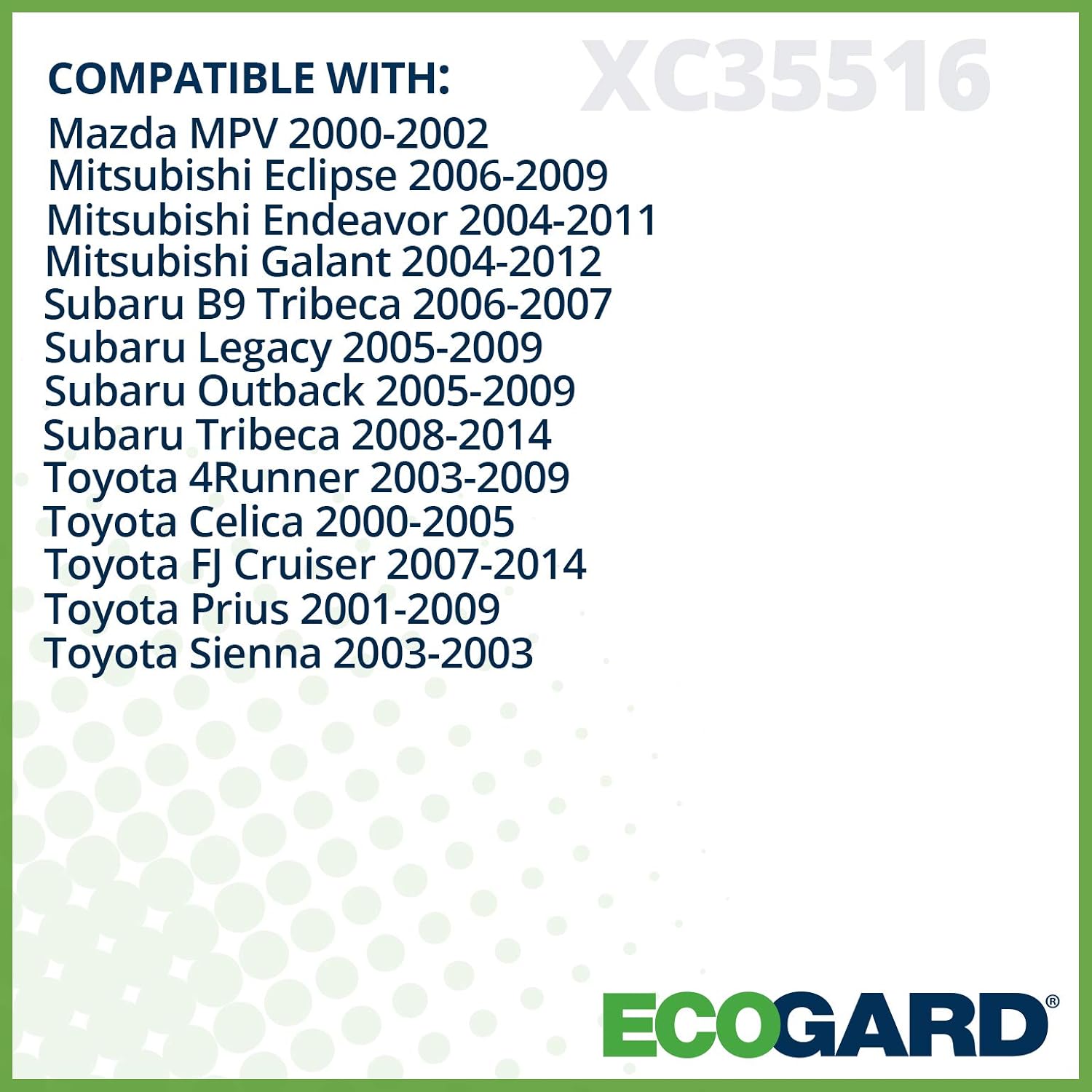 ECOGARD XC35516 Cabin Air Filter For Toyota Prius 99.5% Filtration | 9.1 x 8.9 x 1.1 Inch (Pack of 6)