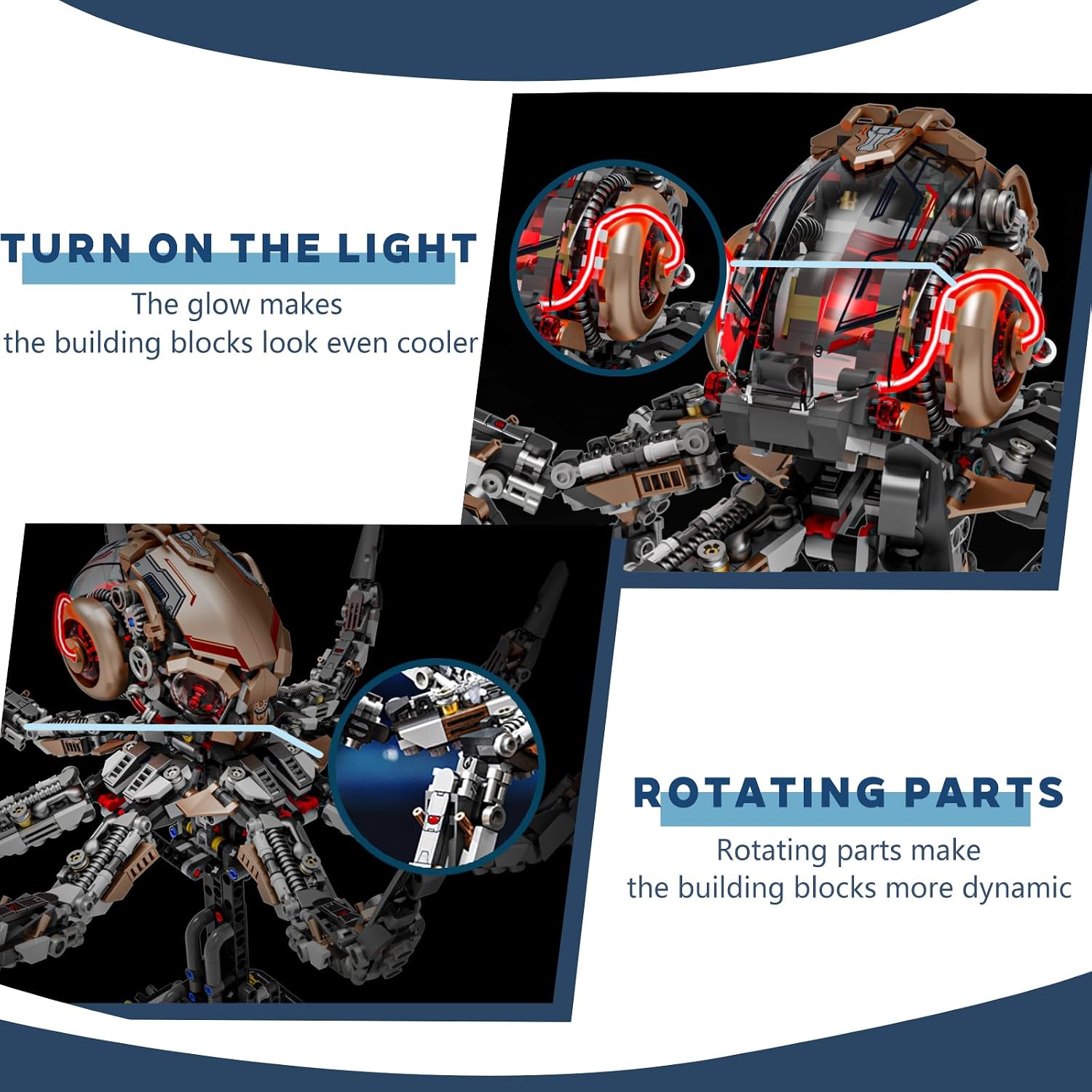 Mechanical Octopus Building Blocks Set with Mechanical Movable & Light Effects，Compatible with Lego Animal,Authentically Detailed Build and Display Model for Home or Office Décor (1768PCS)