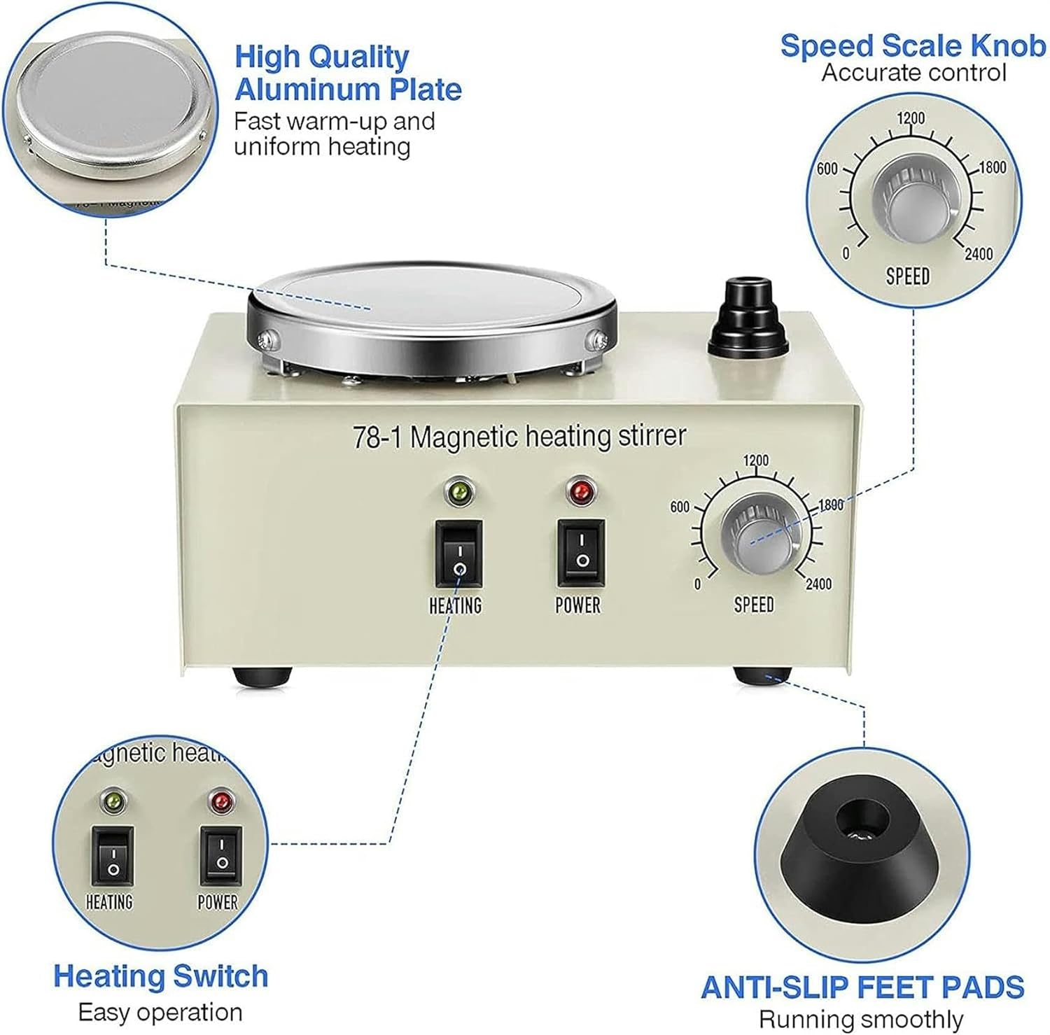 Magnetic Stirrer Hot Plate, Magnet Stirrer with Temperature & Speed Adjusting, 1l Lab Heating Plate, 2600 RPM, Stepless Speed Regulation, for Stirring in Scientific Research, Home Brewing