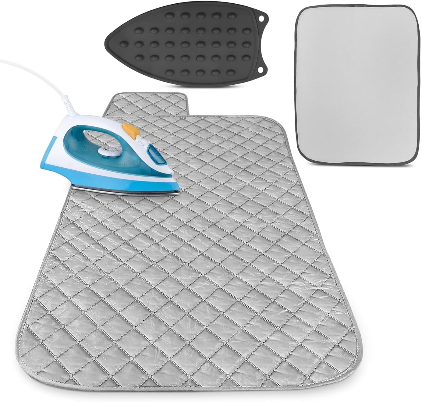 3-in-1 Portable Ironing Mat for Table Top, Washer & Dryer with Magnetic Edges - 39.8"x18.3" Ironing Pad, 4-Layer Heat Protection, Silicone Iron Rest Pad - Heat Resistant Surface for Quilting & Travel