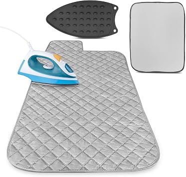 3-in-1 Portable Ironing Mat for Table Top, Washer & Dryer with Magnetic Edges - 39.8"x18.3" Ironing Pad, 4-Layer Heat Protection, Silicone Iron Rest Pad - Heat Resistant Surface for Quilting & Travel