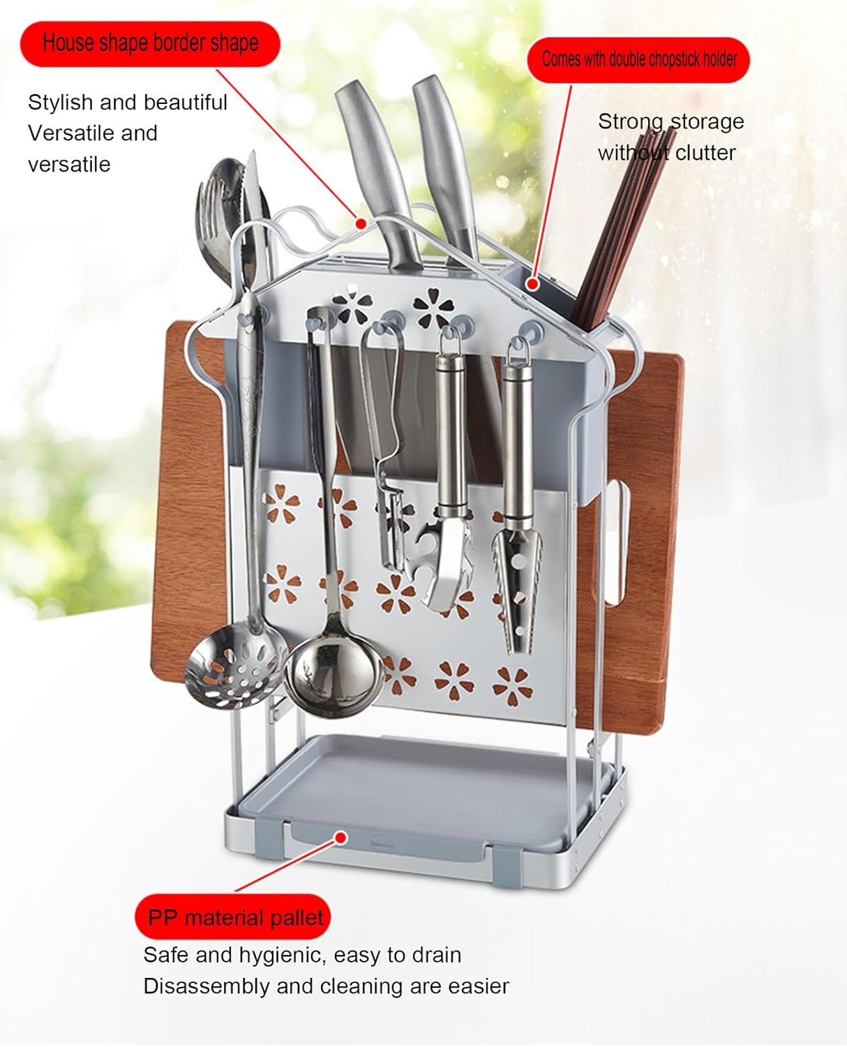 VIDECOR Countertop Drain Knife Holder Chopstick Holder, Kitchen Wall Shelf, Utensil Rack, Kitchen Shelf Organiser, Cutlery Holder Organiser,B
