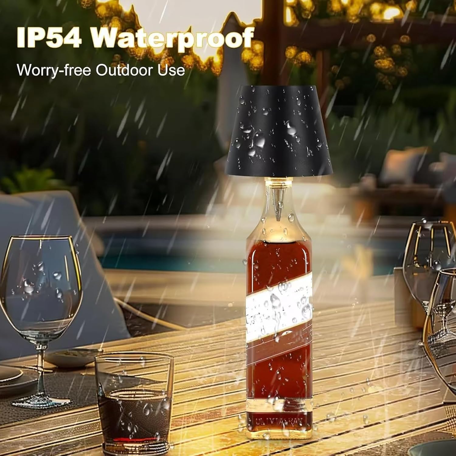 Lampe Abat-jour Sans Fil pour Bouteille de Vin - Rechargeable avec Contrôle Tactile et Intensité Variable - Image détaillée