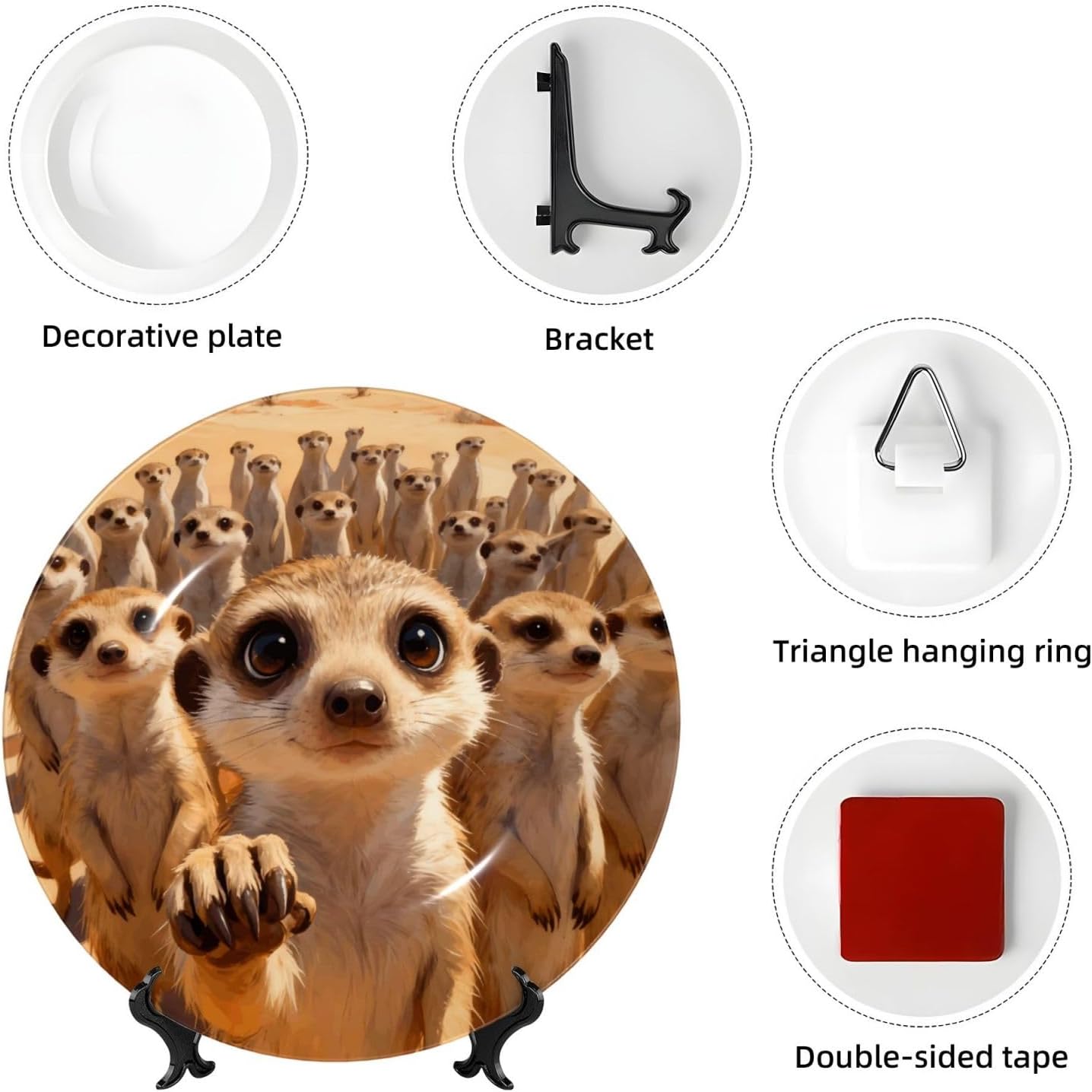 Cute Desert Animals Style Ceramic Plate Display Decorative Plate With Stand Wall Hanging Plate For Home Decor 10 Inch